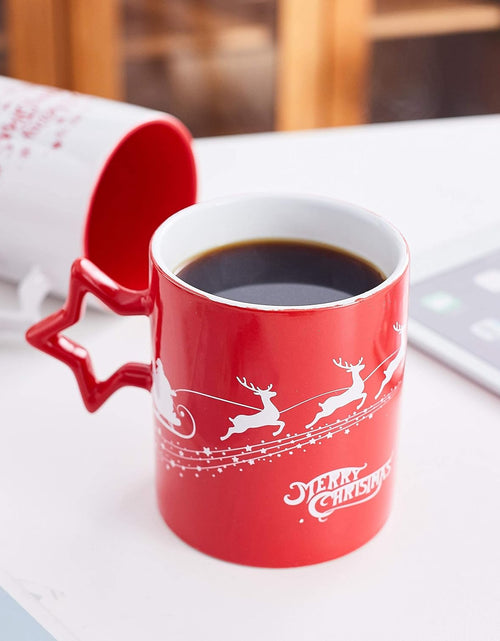 Load image into Gallery viewer, Red & White Christmas Coffee Mugs with Star Handle Set of 6 | Large-Sized Christmas Mugs 14 Ounce New Year Holidays Novelty Christmas Cups - Decorative DIY Christmas Cute Mugs for Hot or Cold