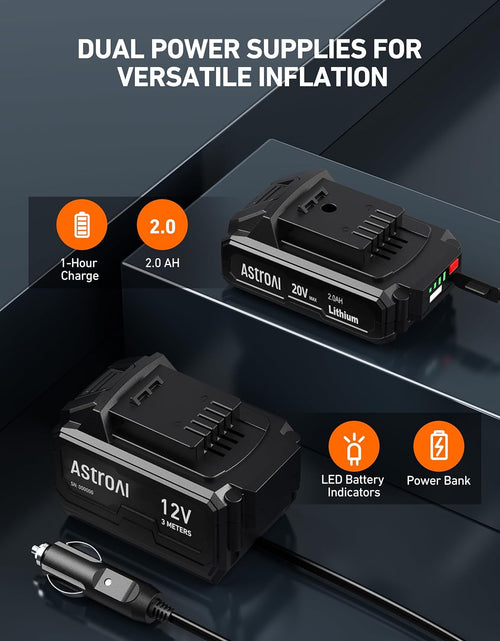 Load image into Gallery viewer, Cordless Tire Inflator Air Compressor 20V Rechargeable Battery Powered 160PSI Portable Handheld Air Pump with 12V Car Power Adapter Digital Pressure Gauge for Cars Motorcycles JY16P160-18(C2)