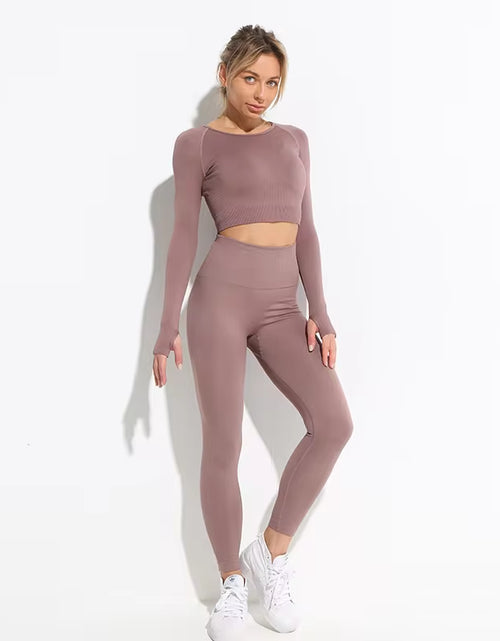 Load image into Gallery viewer, 2Pcs Seamless Hyperflex Workout Sport Outfits for Women Sportswear Athletic Clothes Gym Long Sleeve Crop Top High Waist Leggings