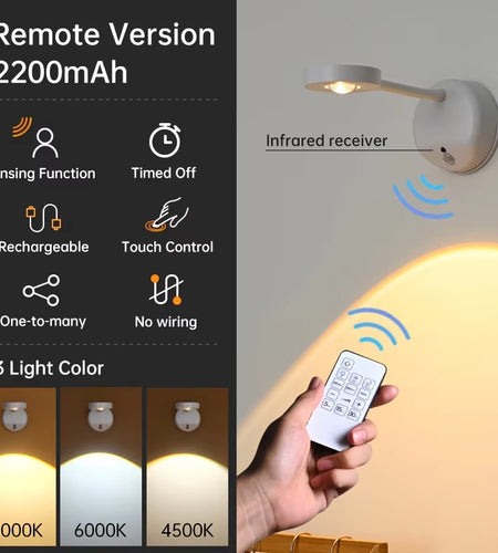 1Pc Rechargeable Spotlight No Wiring No Punching No Installation Wireless Home Background Wall Mural Light Smart Led Wall Light