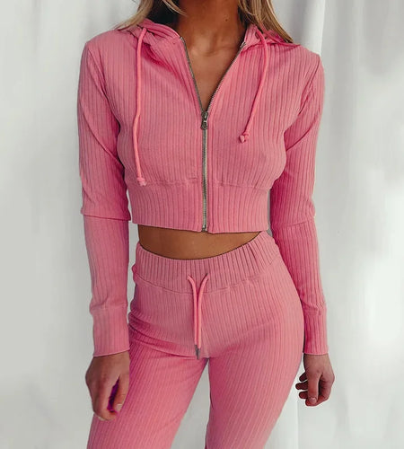 Women'S Hooded Long Sleeve Waist Suit, Slim Sports Zipper, Casual Fashion Trend 2024