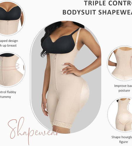 Shapewear for Women Tummy Control Fajas Colombianas Body Shaper for Women Zipper Open Bust Bodysuit Waist Trainer