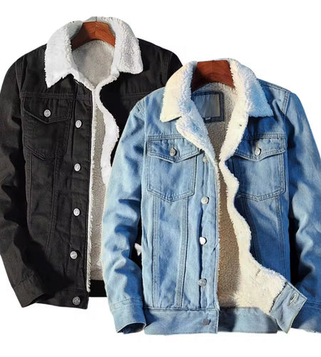 Men Winter Autumn Jacket Denim Inner Fleece Thicken Winter Jeans Jacket Coat Men'S Turn-Down Velvet Jacket Mens Fur Parkas