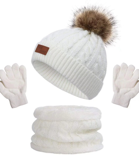 3Pcs Kids Toddler Winter Beanie Hat Scarf Gloves Set for Boys Girls Age 2-6, Warm Fleece Lining Hat Beanie Sets