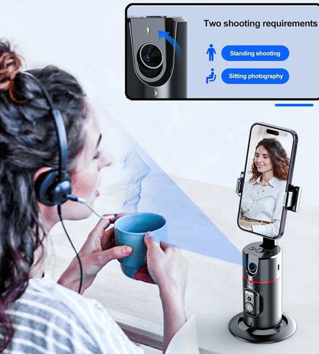 Auto Face Tracking Phone Holder Tripod, No App Required, 360° Rotation Smart Face Body Tracking Tripod Selfie Phone Camera Stand for TIK Tok, Vlog, Live Streaming, Youtube Video