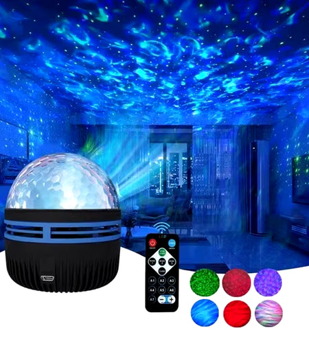 LED Starry Galaxy Ocean Wave Projector RGB Smart Remote Control Lamp KTV USB Christmas Lights Auto Rotate for Home Bedroom Decor