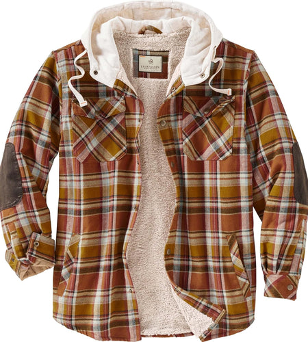 Men'S Camp Night Berber Lined Hooded Flannel Shirt Jacket
