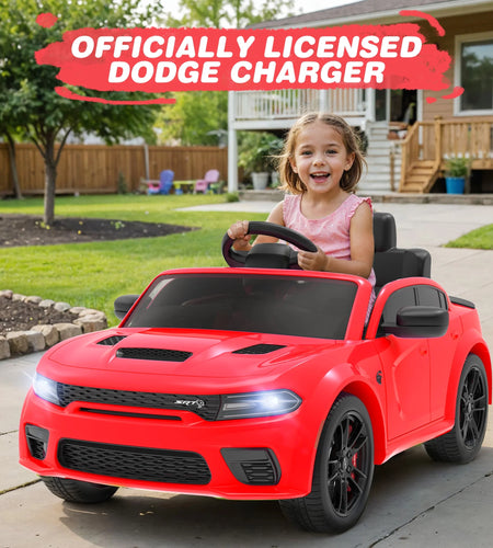Dodge Electric Ride on Cars for Kids, 12V Licensed Dodge Charger SRT Powered Ride on Toys Cars with Parent Remote Control, Electric Car for Girls 3-5 W/Music Player/Led Headlights/Safety Belt, White
