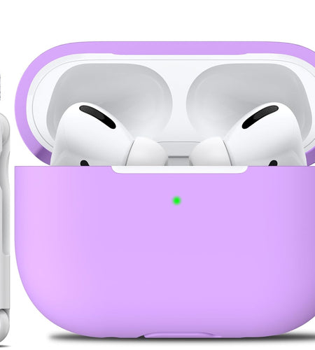 Airpods Pro Case Cover with Keychain, Full Protective Silicone Skin Accessories for Women Girl with Apple 2019 Latest Airpods Pro Case, Front LED Visible-Lavender