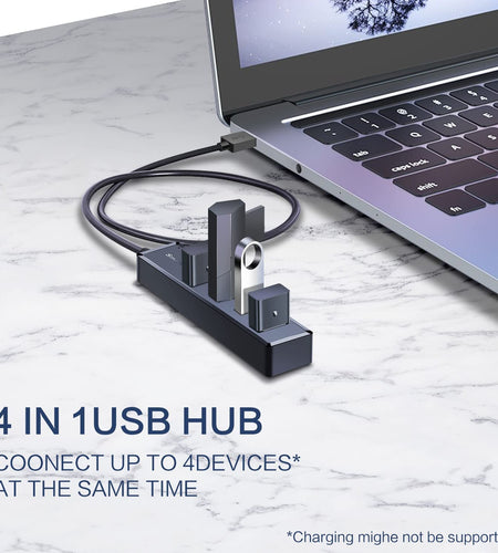 H302S USB 3.0 Hub for Laptop with 2Ft Long Cable, Multi Port Expander, Fast Data Transfer USB Splitter Compatible with Windows PC, Mac, Printer, Mobile HDD
