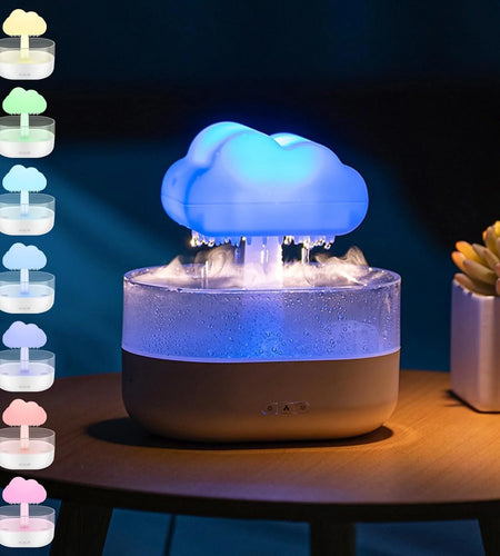 Rain Cloud Humidifier Water Drip, 7 Color Lights Mushroom Rain Cloud Diffuser, Timing Water Drip Aroma Waterfall Lamp(White)