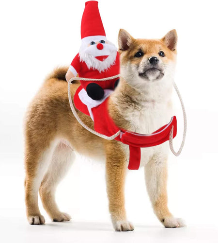 Christmas Dog Costume Funny Dog Christmas Santa Claus Costume Riding on Dog Pet Cat Christmas Holiday Outfit Pet Christmas Clothes Dressing up for Halloween Christmas Party