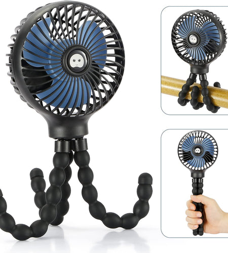 Mini Handheld Personal Portable Fan, Baby Stroller Fan, Car Seat Fan, USB or Battery Powered, with Flexible Tripod Clip on Student Bed Desk Bike Crib Treadmill Camping Traveling(Black)