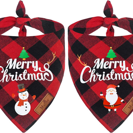 2 Pack Dog Bandana Christmas Classic Buffalo Plaid Pets Scarf Triangle Bibs Kerchief Set Pet Costume Accessories Decoration for Small Medium Large Dogs Cats Pets