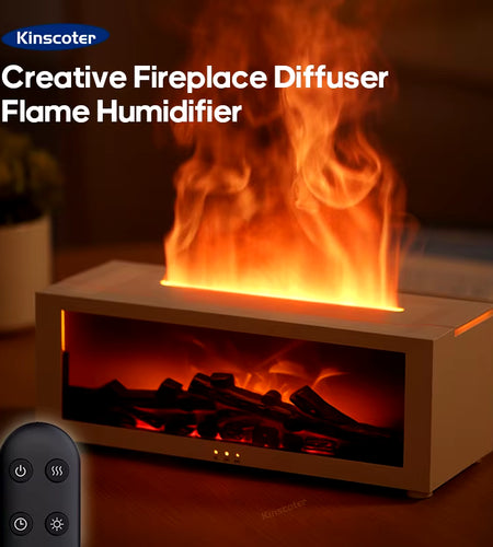 Creative Fireplace Air Humidifier Waterless Auto-Off Aroma Essential Oil Diffuser with LED Light & Remote Control for Home Gift